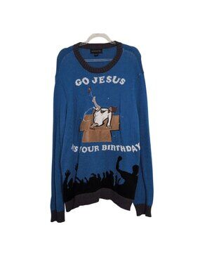 Blizzard Bay Breakdancing Jesus Sweater Mens Size Large Blue Ugly Christmas